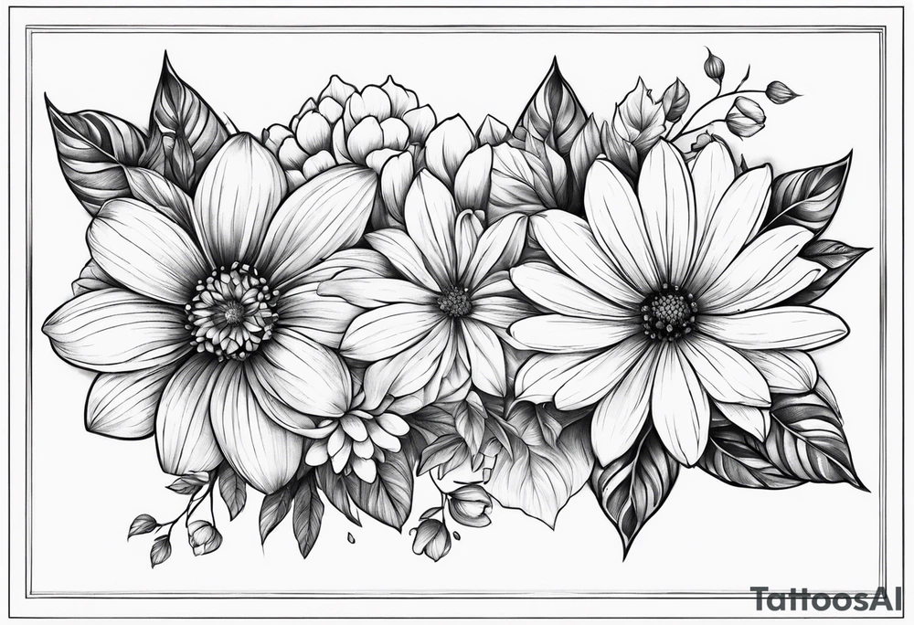 September month flower and April month flower meeting together horizontally tattoo idea
