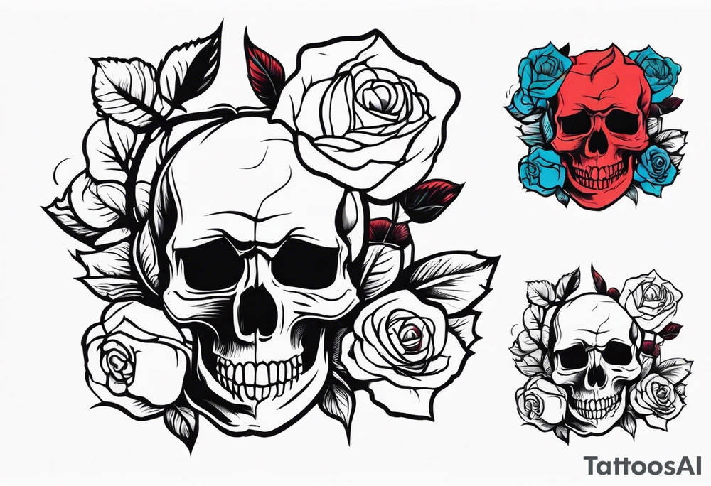 skull and roses tattoo idea