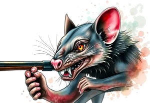 Wild looking Tasmanian devil with a shotgun tattoo idea