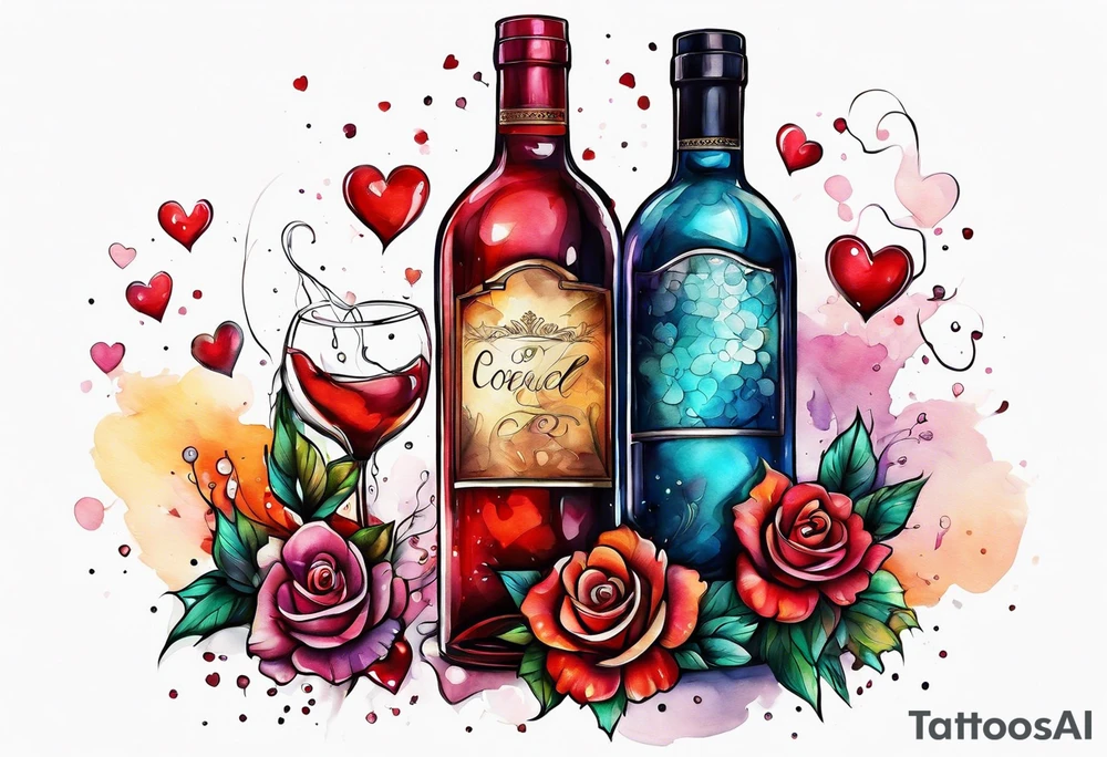 Love spilling out of an uncorked bottle tattoo idea