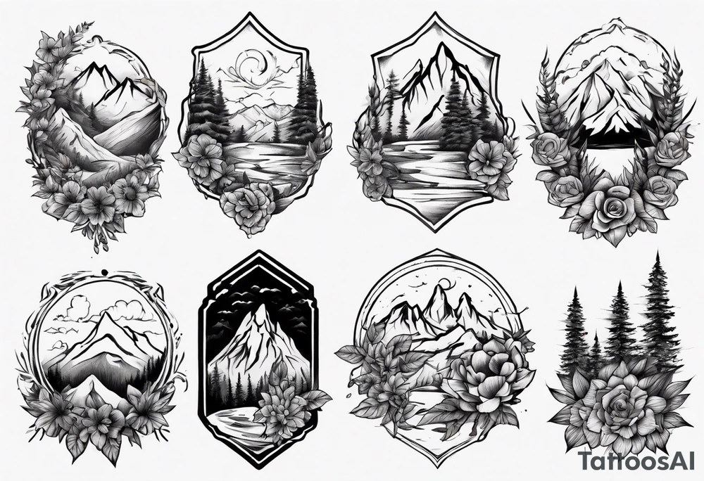 moutains and floral tattoo idea