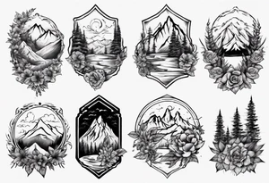 moutains and floral tattoo idea