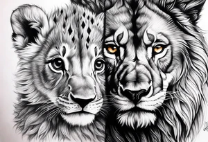 Baby lion and baby wolf tattoo idea