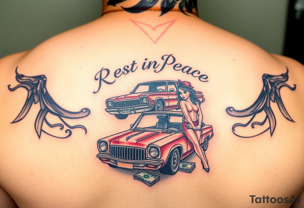 Rest in peace dad lowrider cars and 
girls and money tattoo idea
