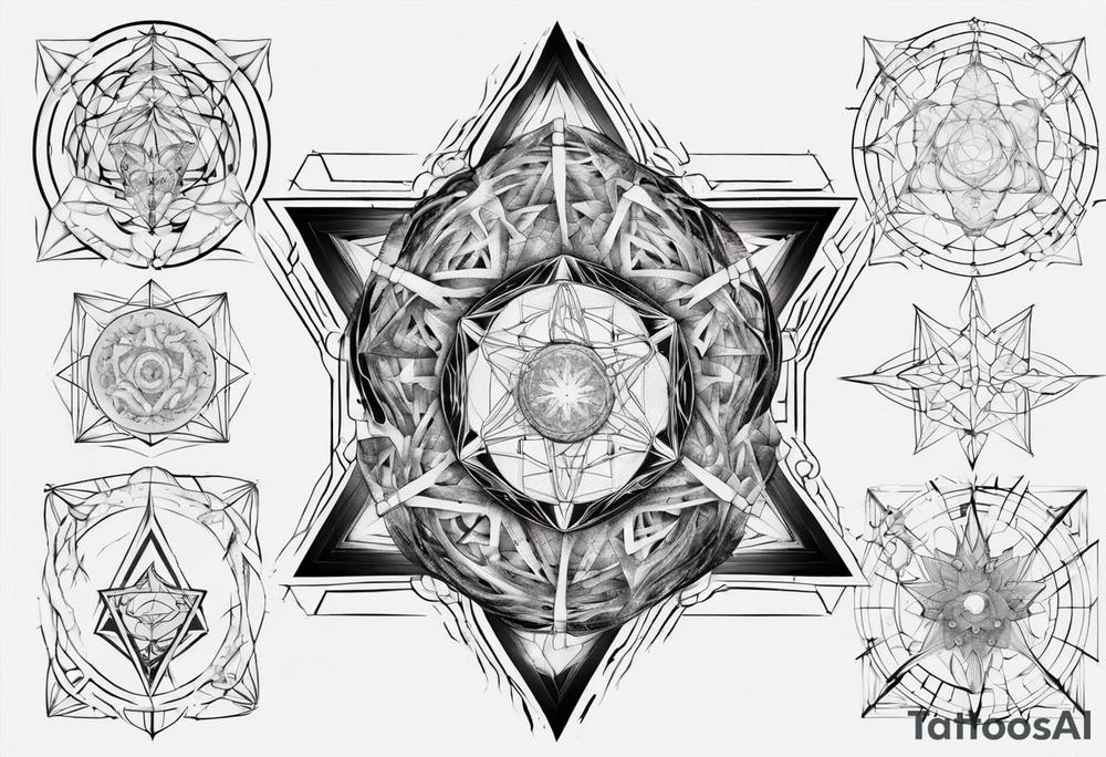 sacred geometry Metatron's cube with phoenix Sleeve for woman's arm tattoo idea