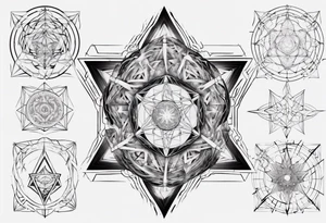 sacred geometry Metatron's cube with phoenix Sleeve for woman's arm tattoo idea