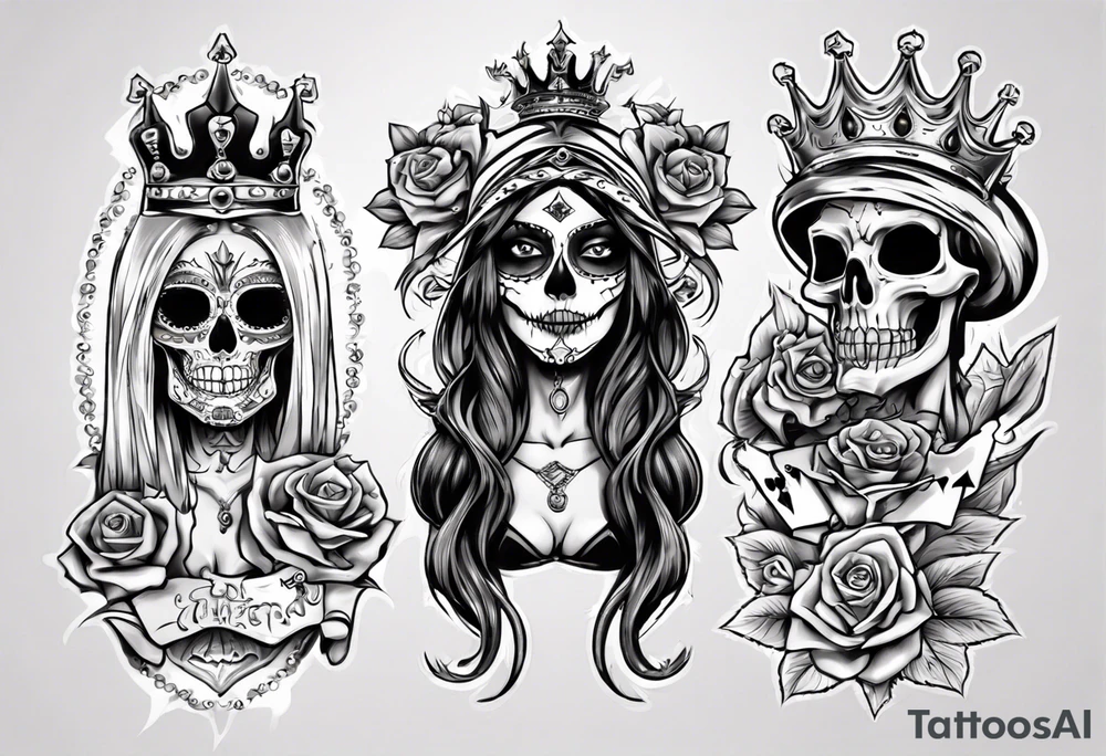 santa la muerta with money and crown
on the card tattoo idea