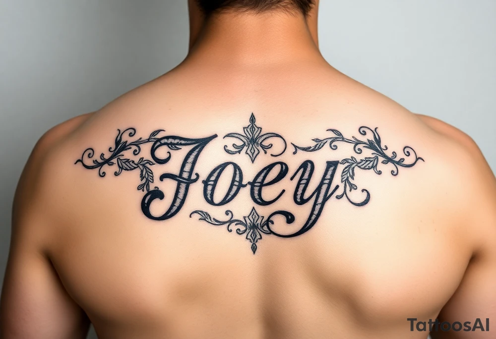 Ornamental tattoo stencil with the name Joey incorporated into the linework tattoo idea