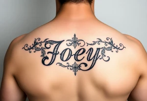 Ornamental tattoo stencil with the name Joey incorporated into the linework tattoo idea