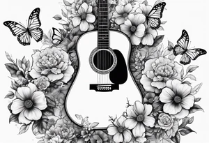 Guitar with flowers growing off the side, butterflies, small tattoo idea