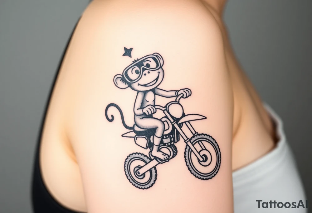 cheeky monkey on a dirt bike wearing goggles tattoo idea