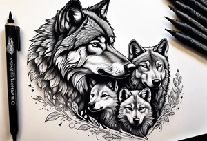 Alpha wolf with two cubs tattoo idea