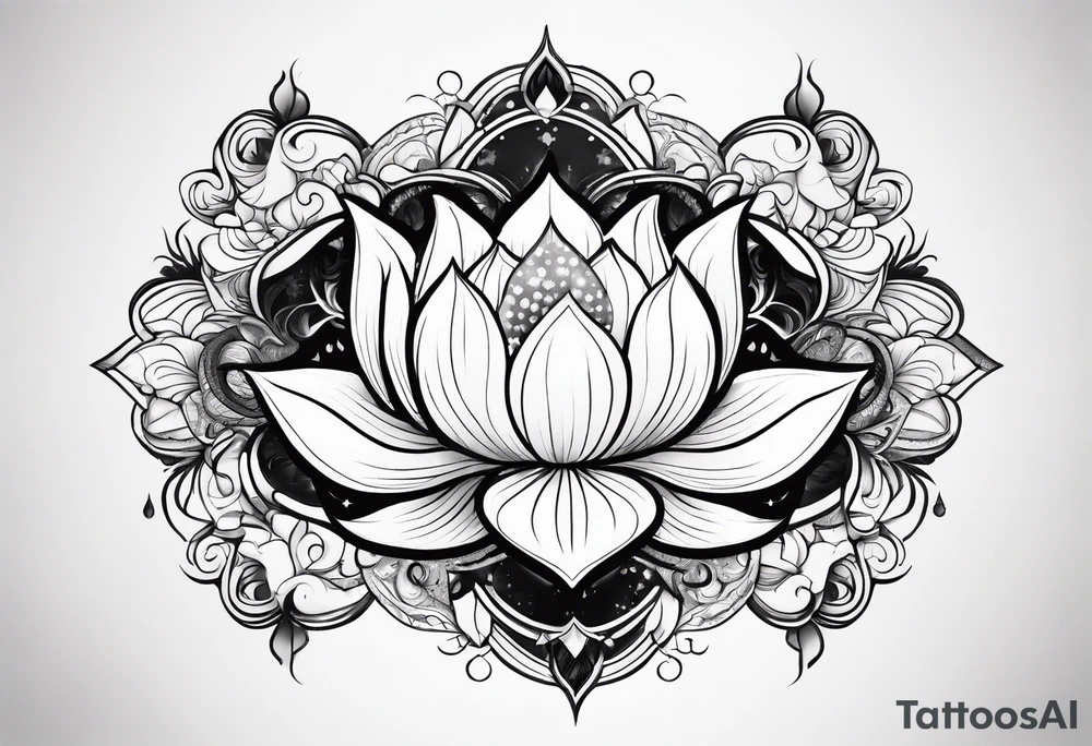 Lotus flower with fire and Aries symbol tattoo idea