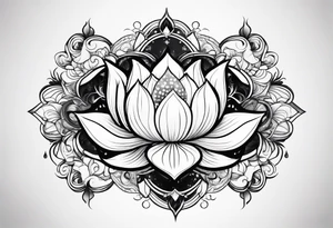 Lotus flower with fire and Aries symbol tattoo idea