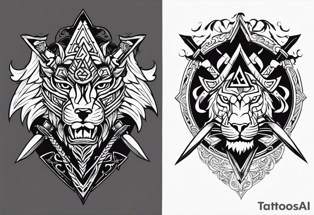 Valhalla sword shield axe Valknut dragon lion tattoo idea Valhalla sword shield axe Valknut dragon lion tattoo idea