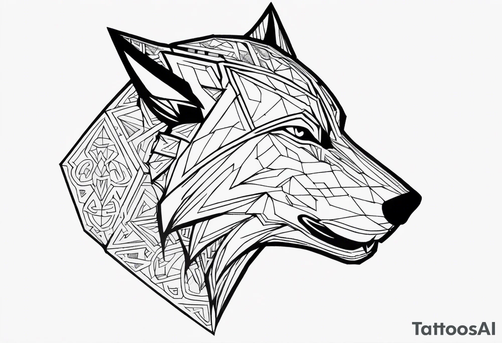 Legend of zelda link wolf in side profile muzzle facing th ebottom 
, in the center of his forhead is a diamond shape with a dot in the middle done in the style of black line work.  His mouth should be open snarling tattoo idea