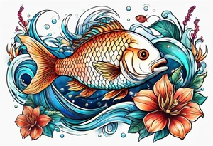 sea,, night, flower, fish tattoo idea