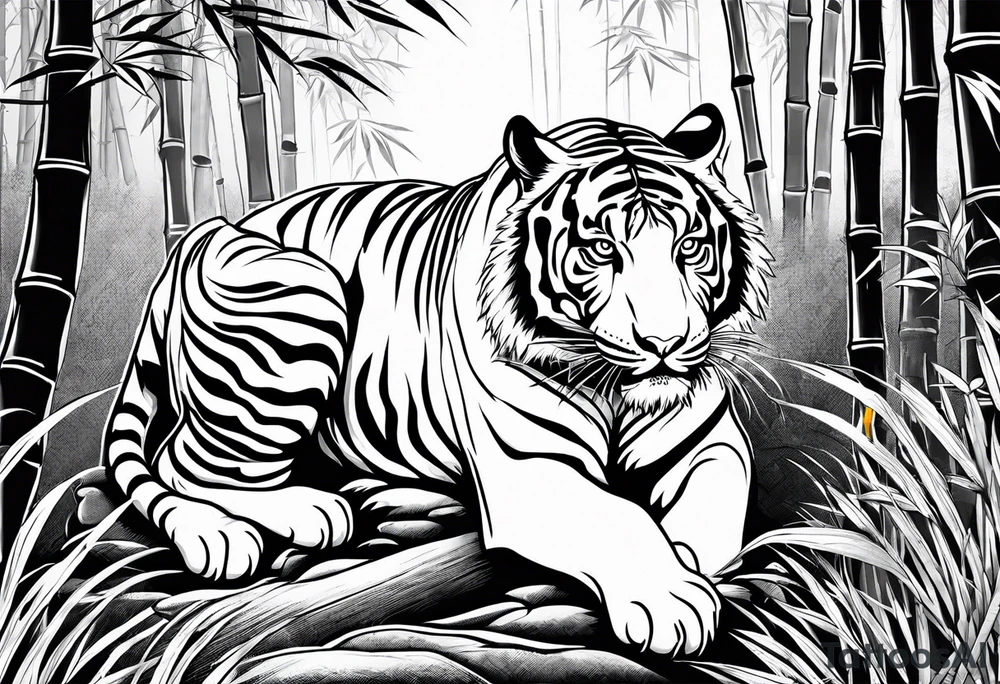 Crouching Tiger in bamboo forest tattoo idea