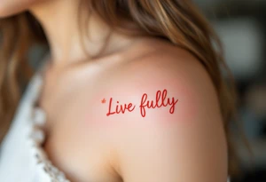 “Live fully” in bright coral ink, with yellow sun rays stretching outward. tattoo idea