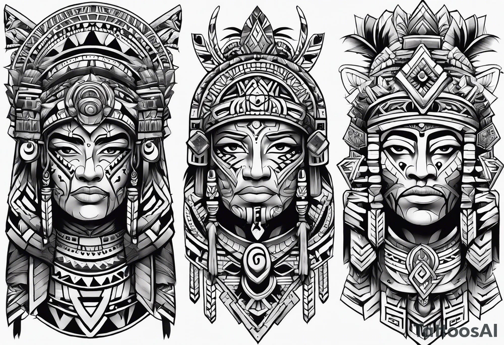 Aztec tribal sleeve tattoo idea