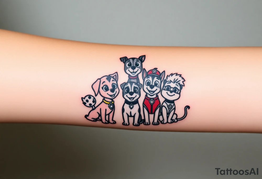 The silhouettes of Rubble
Skye
Zuma
Marshall
Drew Davis
Alex Porter
Rocky Paw Patrol members, arranged in a circular composition with a subtle gradient between them. tattoo idea