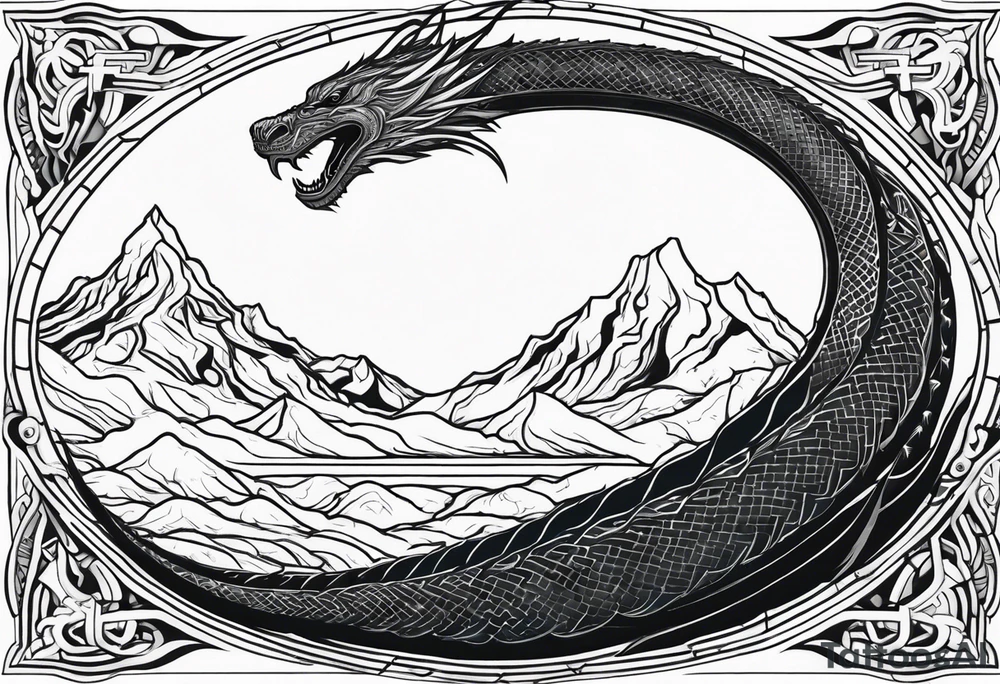 jörmungandr around the arm with mountains tattoo idea