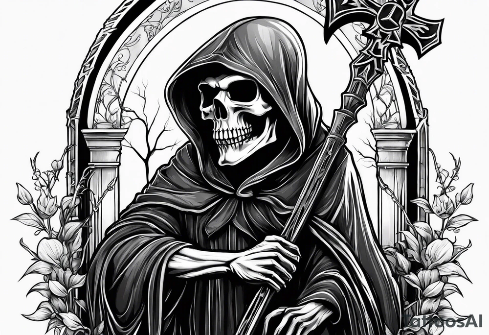 grim reaper skull cemetery tattoo idea