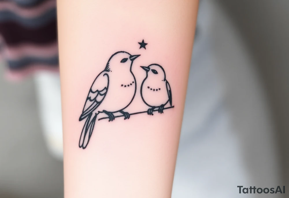 two birds sitting, stars and infinity theme couples tattoo tattoo idea two birds sitting, stars and infinity theme couples tattoo tattoo idea