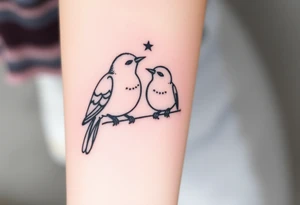 two birds sitting, stars and infinity theme couples tattoo tattoo idea