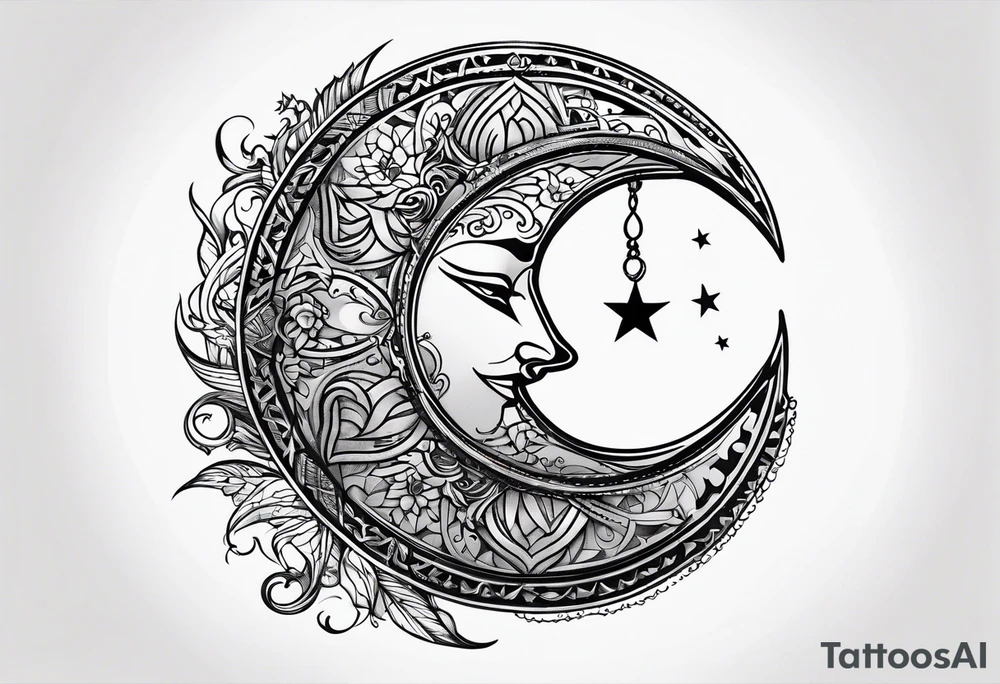 Crescent moon and freedom tattoo idea
