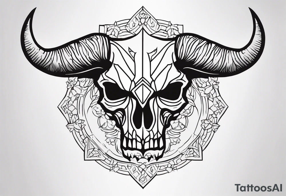 skull of a bull with a line frame, realistic, new mexico influence, simple tattoo idea