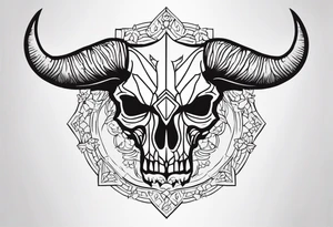 skull of a bull with a line frame, realistic, new mexico influence, simple tattoo idea