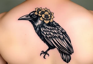 Crow with yellow flower crown and broken wing tattoo idea