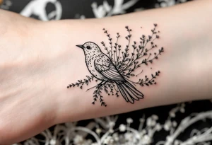 Bird with wildflowers coming out of tail tattoo idea