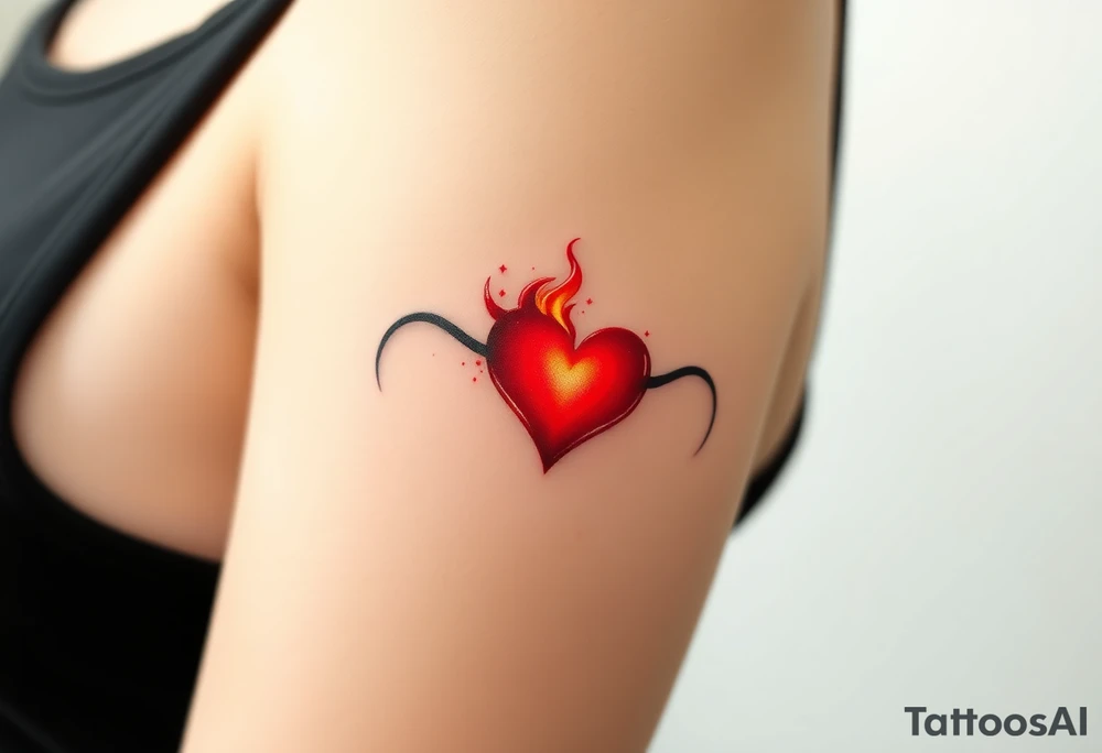 A fiery infinity symbol with a glowing red heart tattoo idea