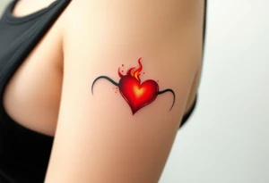 A fiery infinity symbol with a glowing red heart tattoo idea