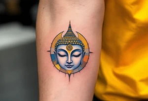 The Buddha Eyes (Wisdom Eyes) – A pair of calm eyes looking out from a stupa, usually with a spiral symbol in place of the nose, often colored in gold, white, and royal blue. tattoo idea
