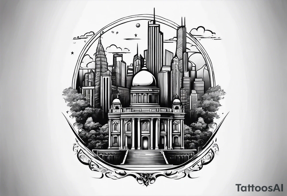Skyline Black and white tattoo idea