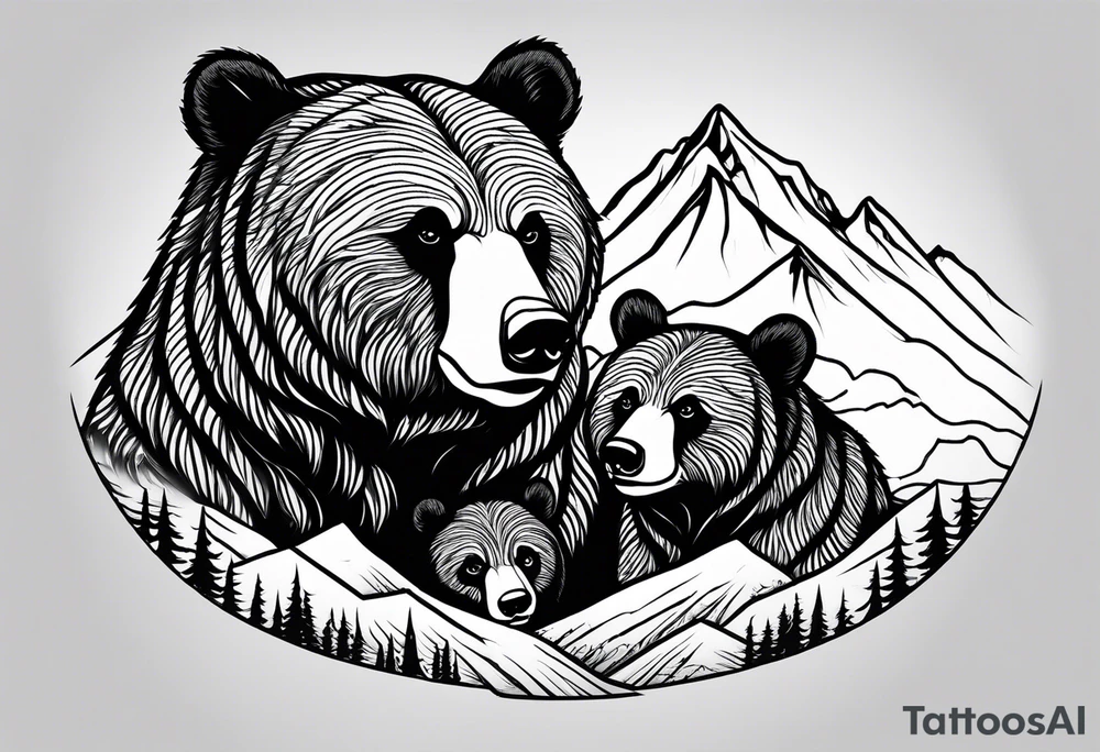 mamma bear and cub with mountains tattoo idea