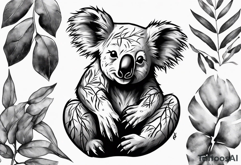 a koala sitting on wattle and eucalyptus leaves tattoo idea a koala sitting on wattle and eucalyptus leaves tattoo idea