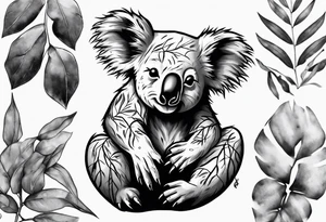 a koala sitting on wattle and eucalyptus leaves tattoo idea