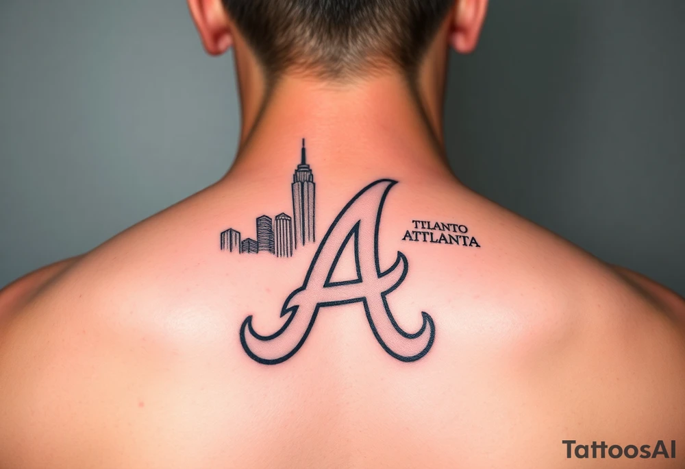 A piece of the Atlanta skyline in the back of the Atlanta Braves letter logo “A” tattoo idea