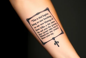A large scroll of a bible scripture about new blessing and lost of a love one tattoo idea