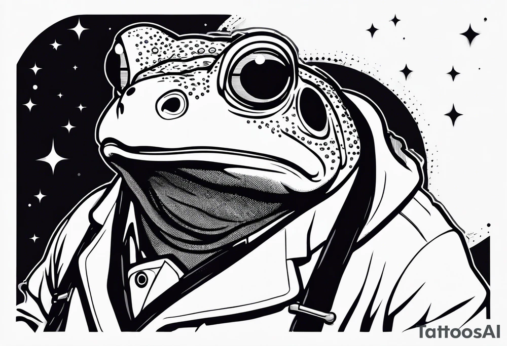 Toad in lab coat pointing at space smirk tattoo idea