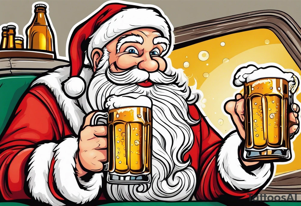 SANTA DRINKING A LARGE PINT OF BEER tattoo idea