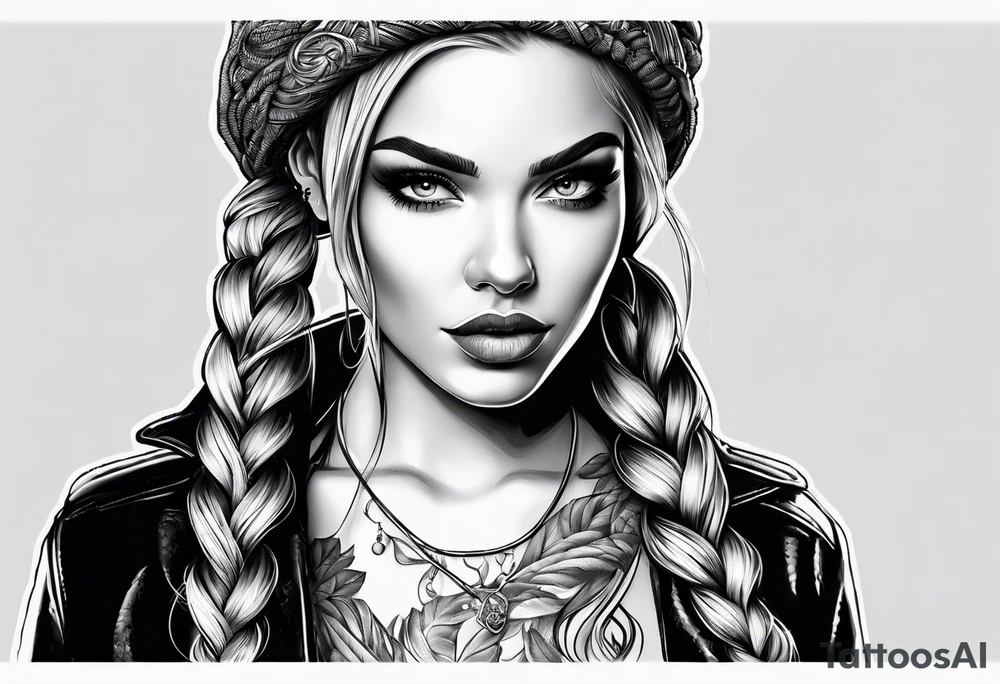Bikergirl with dutch braids auf den unterarm tattoo idea