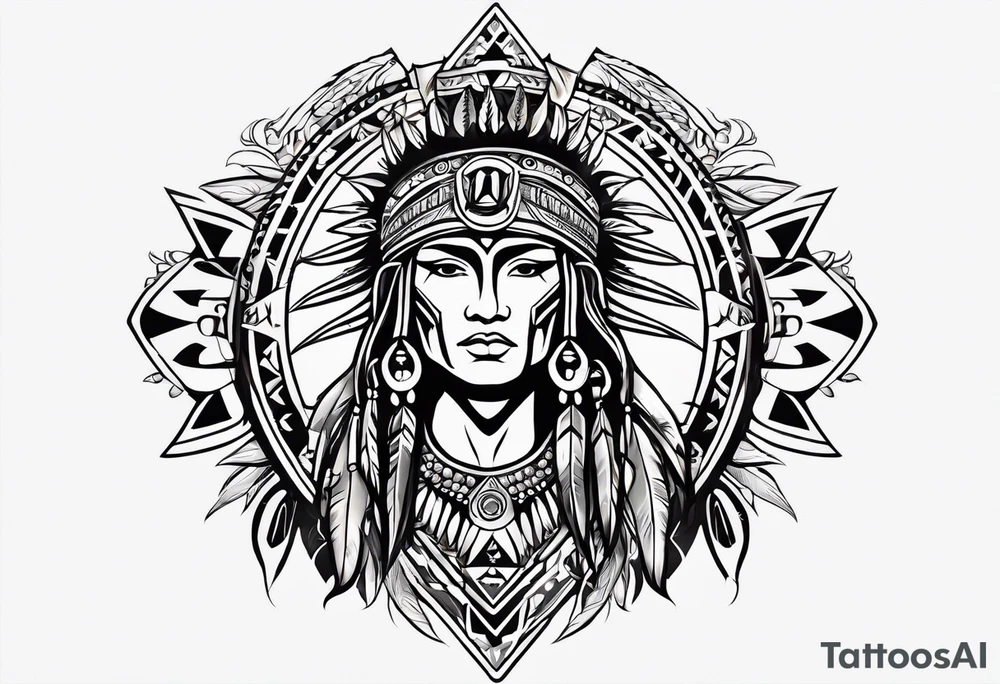 Arm band with Aquarius theme and native Comanche tribe symbols tattoo idea