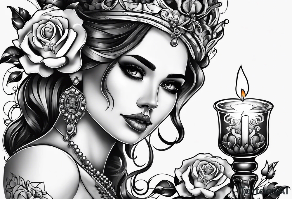 Skull and candle woman's face above tattoo idea