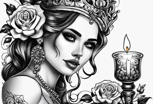 Skull and candle woman's face above tattoo idea