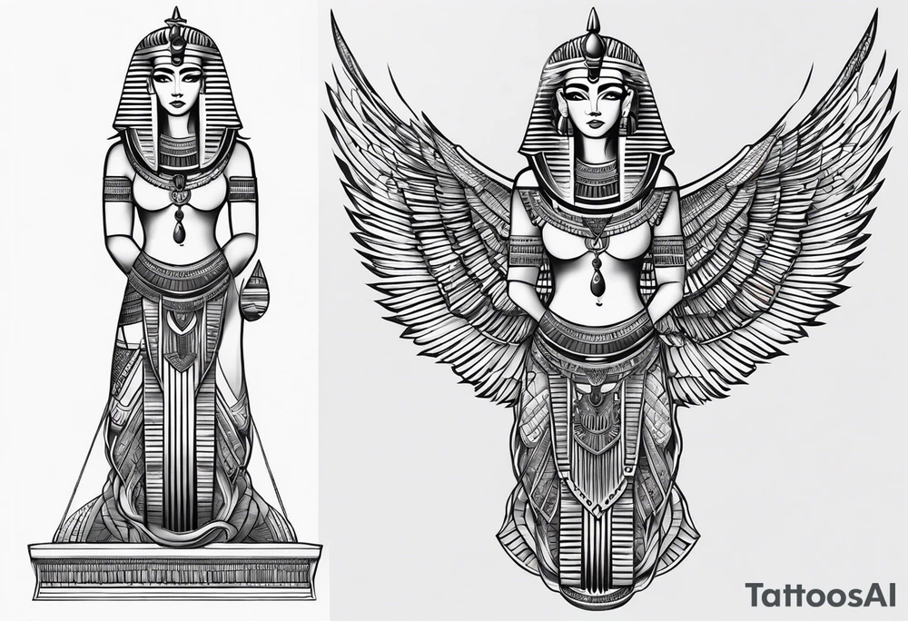 black and white Egyptian goddess Isis tattoo idea
